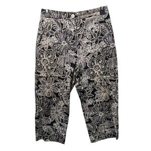 Additions by Chicos Womens Black White Floral Paisley Cropped Pants Size 0.5
